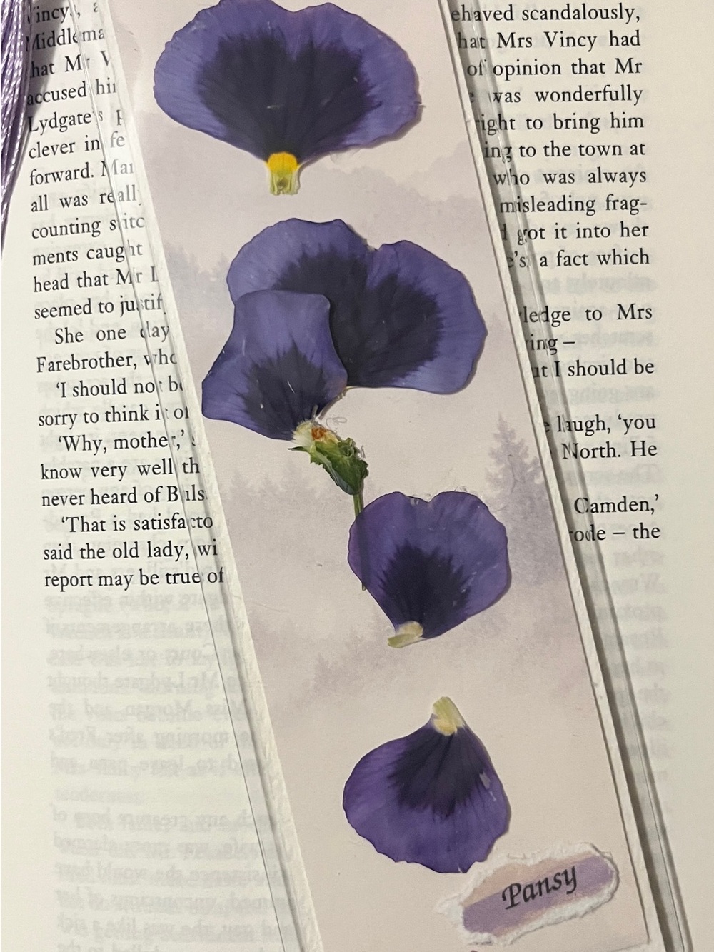 Handmade Pressed Purple Pansy Bookmark with Tassel | Real Flowers